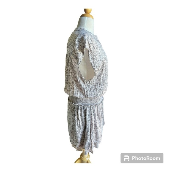 Rails micro leopard print linen blend smocked mini dress large - Picture 5 of 9